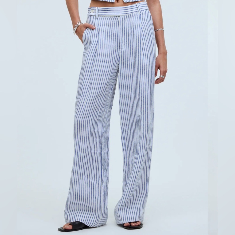 Madewell Women's The Harlow Wide-Leg Pant in 100% Linen Bluestone 10 - Picture 2 of 16